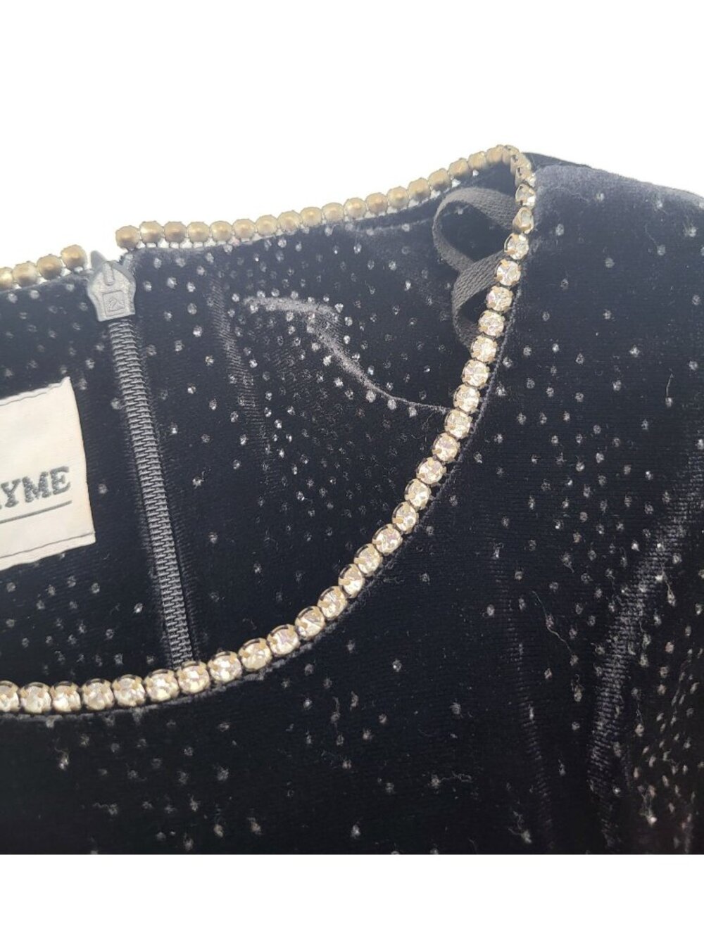 VTG Y2K Black Velvet Sparkle Rhinestone Short Sleeve Mini Dress Whimsigoth 10P - Picture 8 of 10